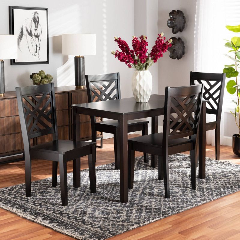 5pc Ani Wood Dining Set Dark Brown - Baxton Studio