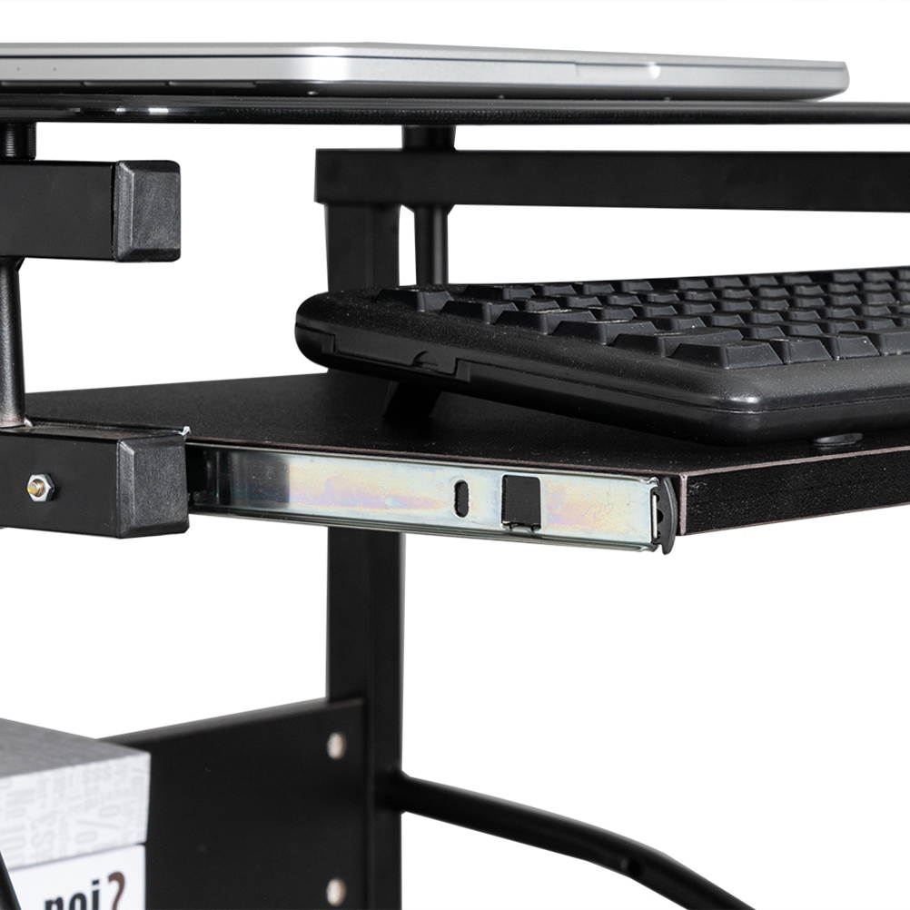 HOMEMAXS 29" Computer Desk, 4 Floor Game Tablefor Small Space with Keyboard Drawer, Chassis Rack and Shelf