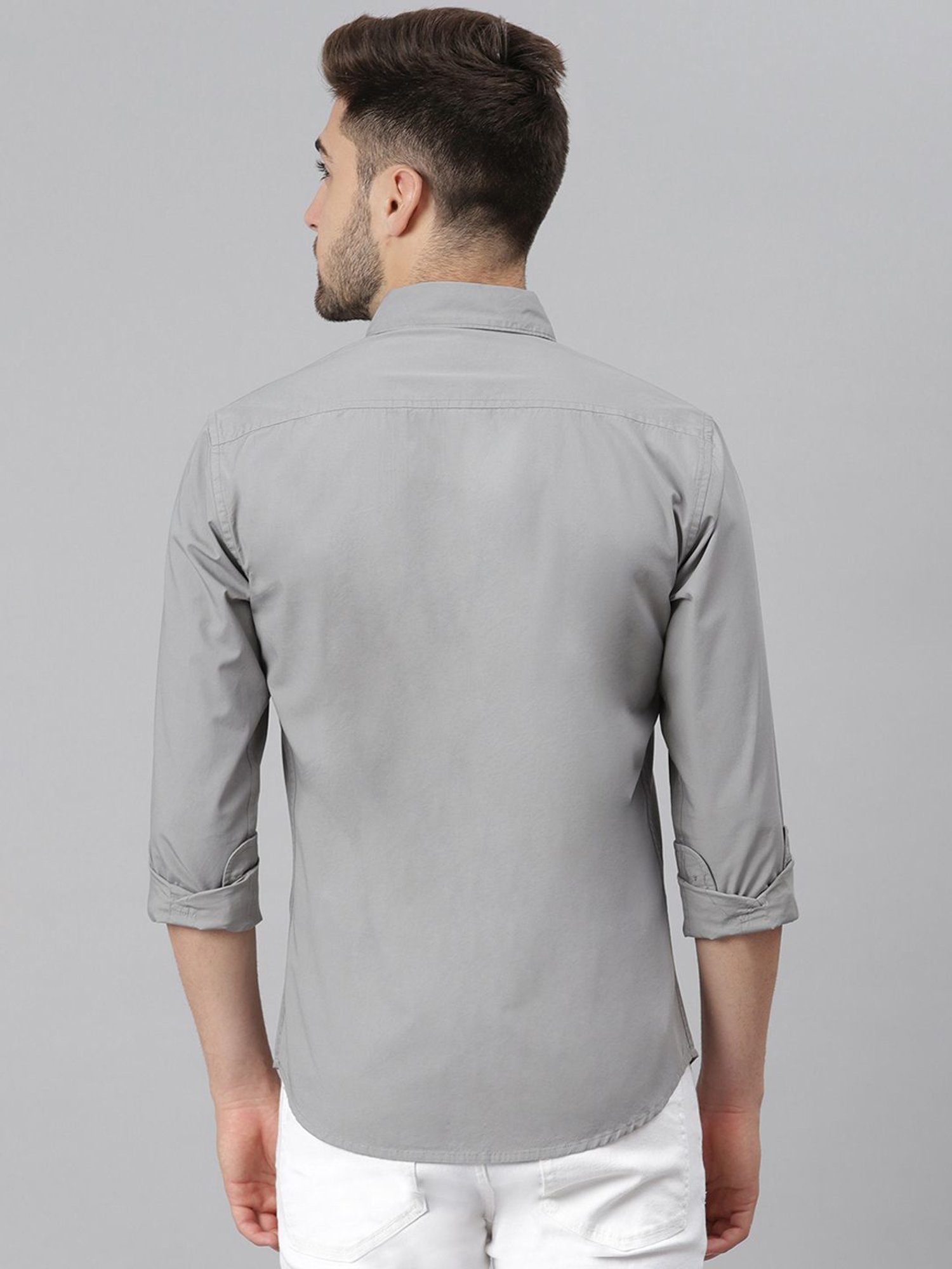 Dennis Lingo Grey Cotton Slim Fit Shirt