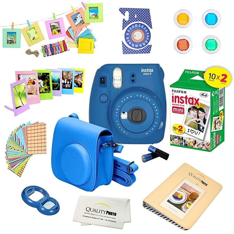 Instax Mini 9 Camera + Fuji INSTAX Instant Film (20 Sheets) + 14 PC Instax Accessories kit Bundle, Includes; Instax Case + Album + Frames & Stickers + Lens Filters + More (Arcadia Green)