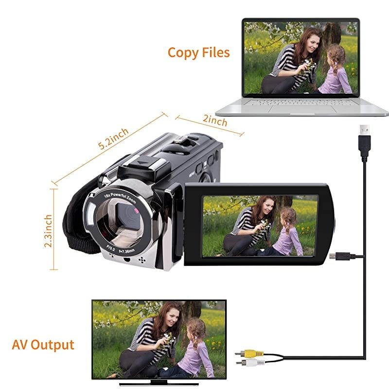 Video Camera Camcorder Digital Camera Recorder  Full HD 1080P 15FPS 24MP 30 Inch 270 Degree Rotation LCD 16X Zoom Camcorder with 2 Batteries604s