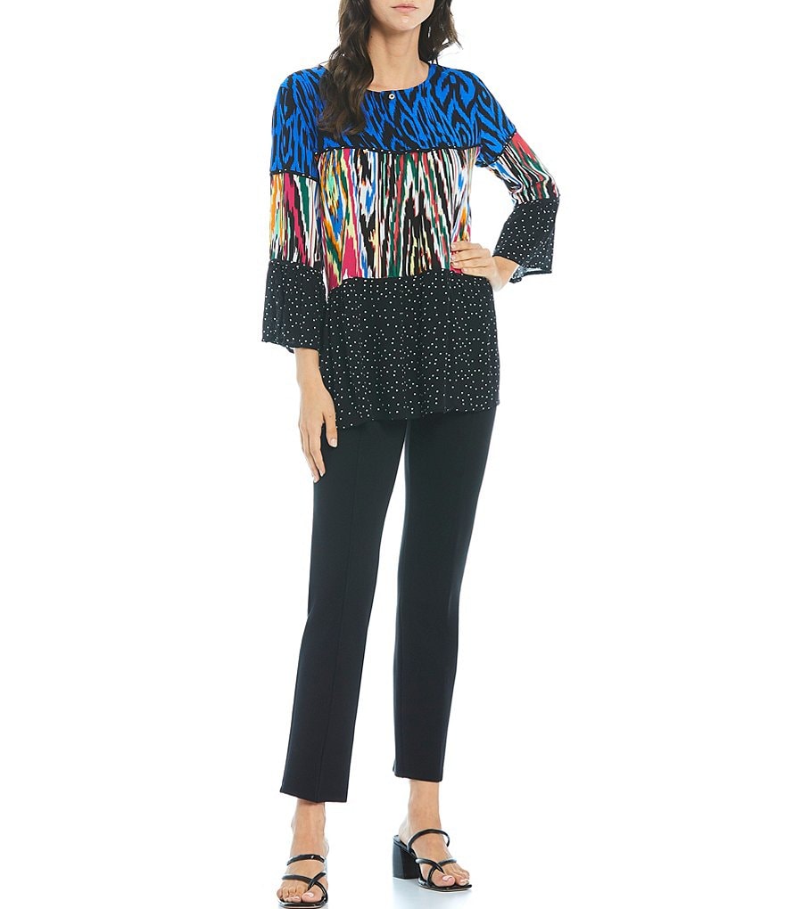 Calessa Crinkle Tiered Patchwork Abstract Print Tunic