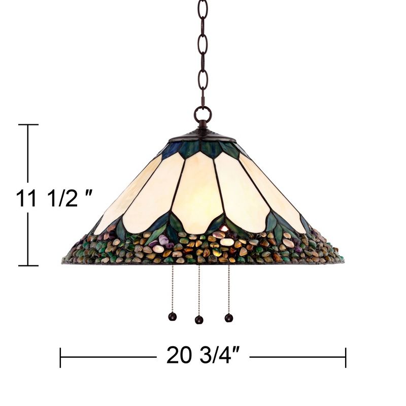 Robert Louis Tiffany Bronze Plug In Swag Pendant Chandelier 20 3/4" Wide River Stone Art Glass Fixture Dining Room House Kitchen