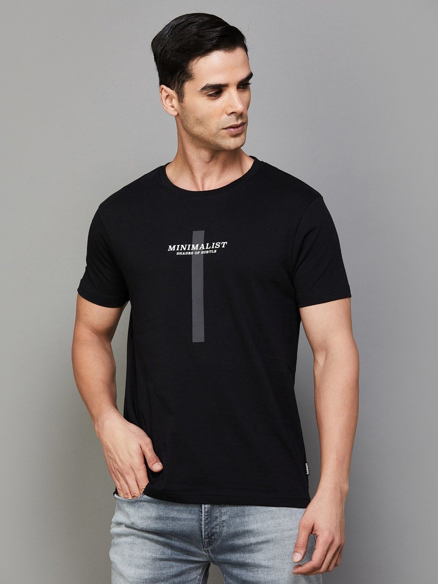 BOSSINI Black Cotton Regular Fit Printed T-Shirt