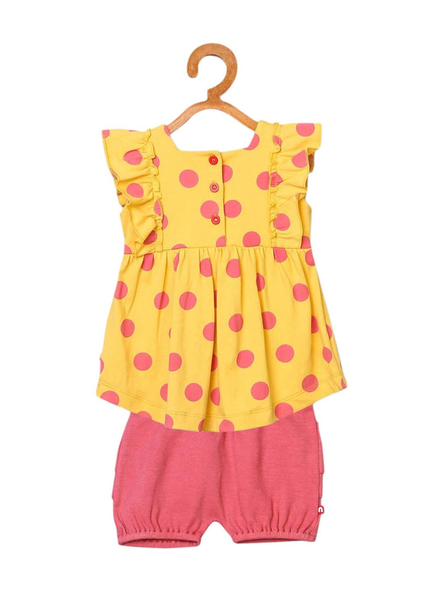 Nino Bambino Kids Yellow Cotton Printed Dress & Shorts