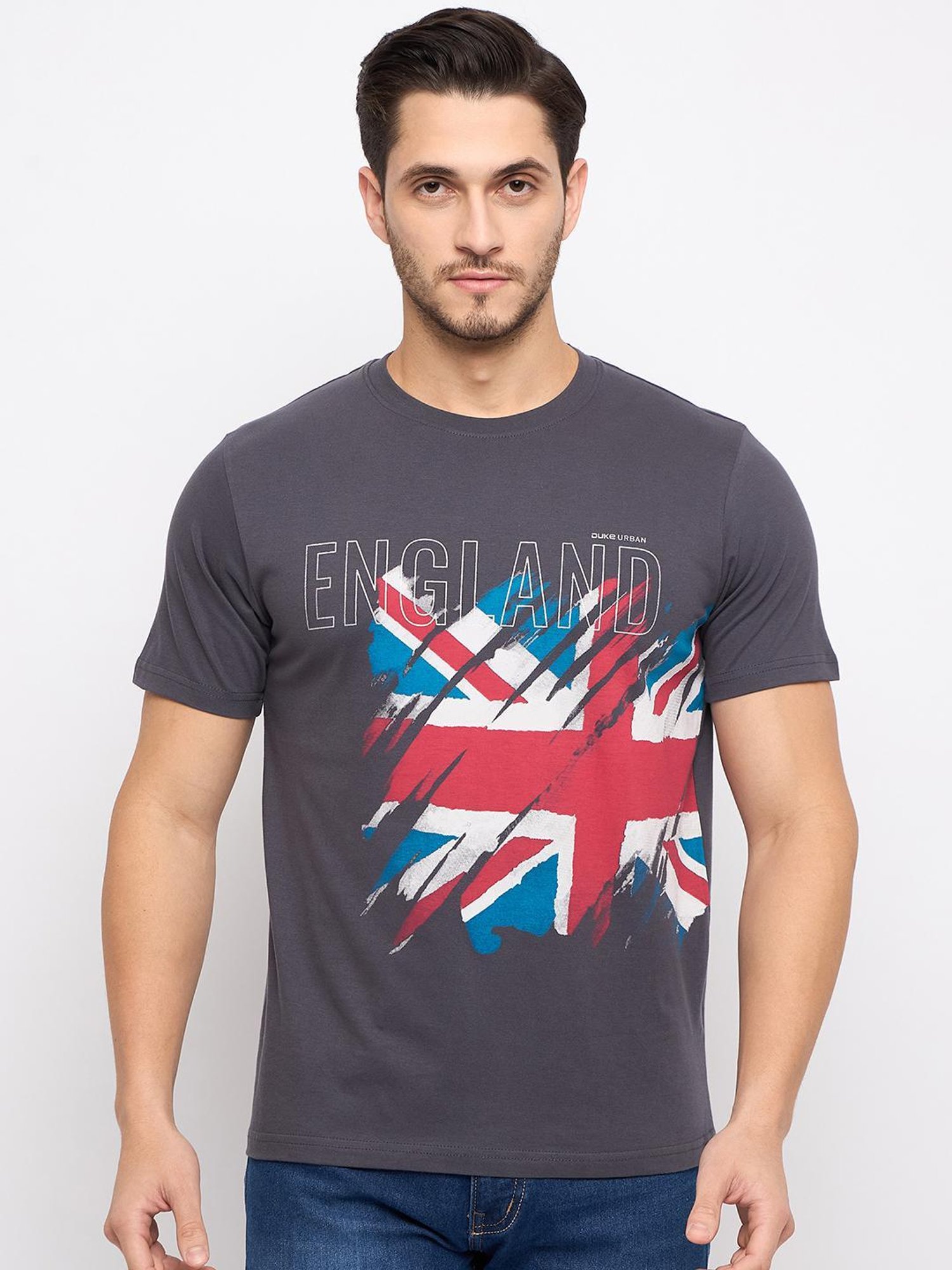 Duke Graphite Grey Slim Fit Printed T-Shirt