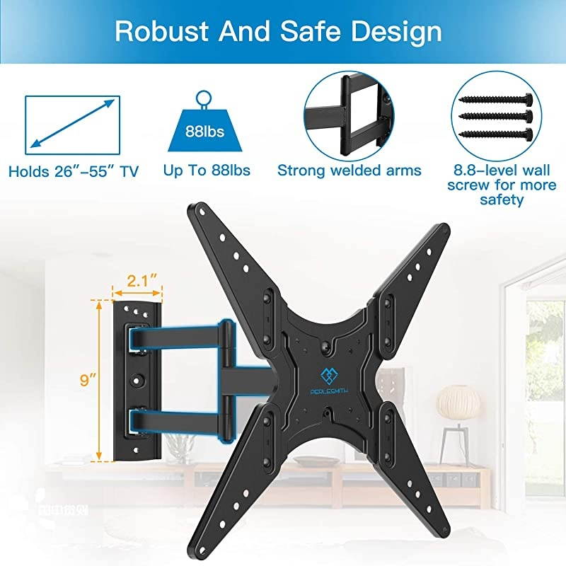 TV Wall Mount for Most 2655 Inch Flat Curved TVs with Swivels Tilts amp Extends 195 Inch Wall Mount TV Bracket VESA 400x400 Fits LED LCD OLED 4K TVs Up to 88 lbs