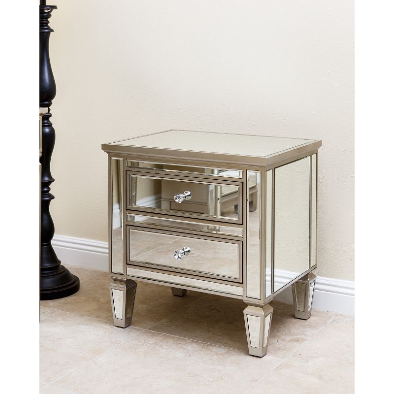 Ofelia Mirrored 2-Drawer Nightstand Silver - Abbyson Living