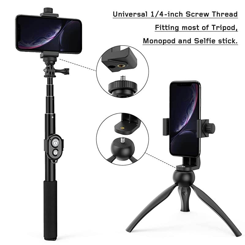 Phone Tripod Mount 2 Pack 14 Screw Adapter Cell Phone Holder with Adjustable Clamp Compatible with iPhone Samsung and All Phones CamcorderSelfie Monopod and More