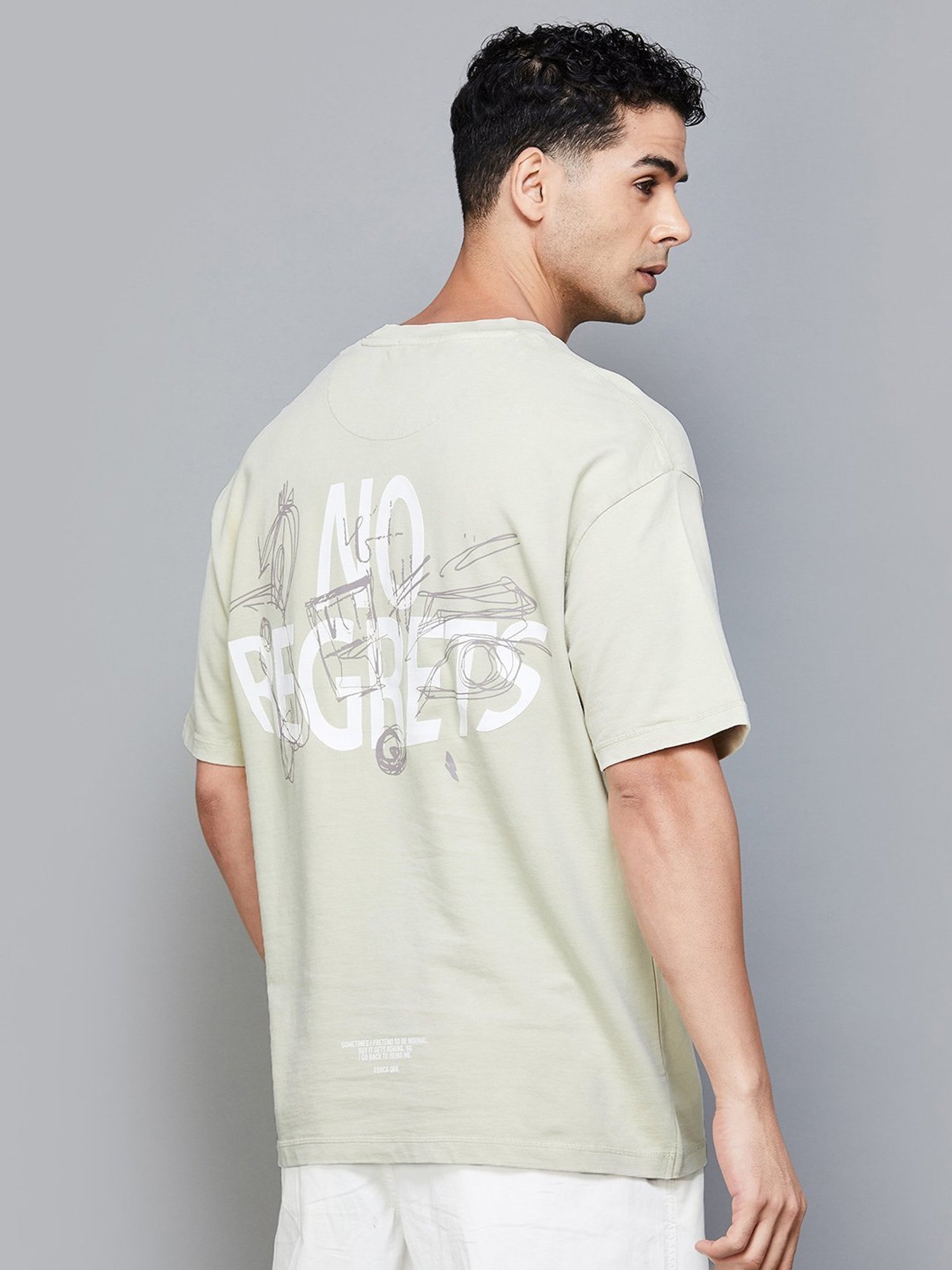 Forca by Lifestyle Beige Cotton Regular Fit Printed T-Shirts