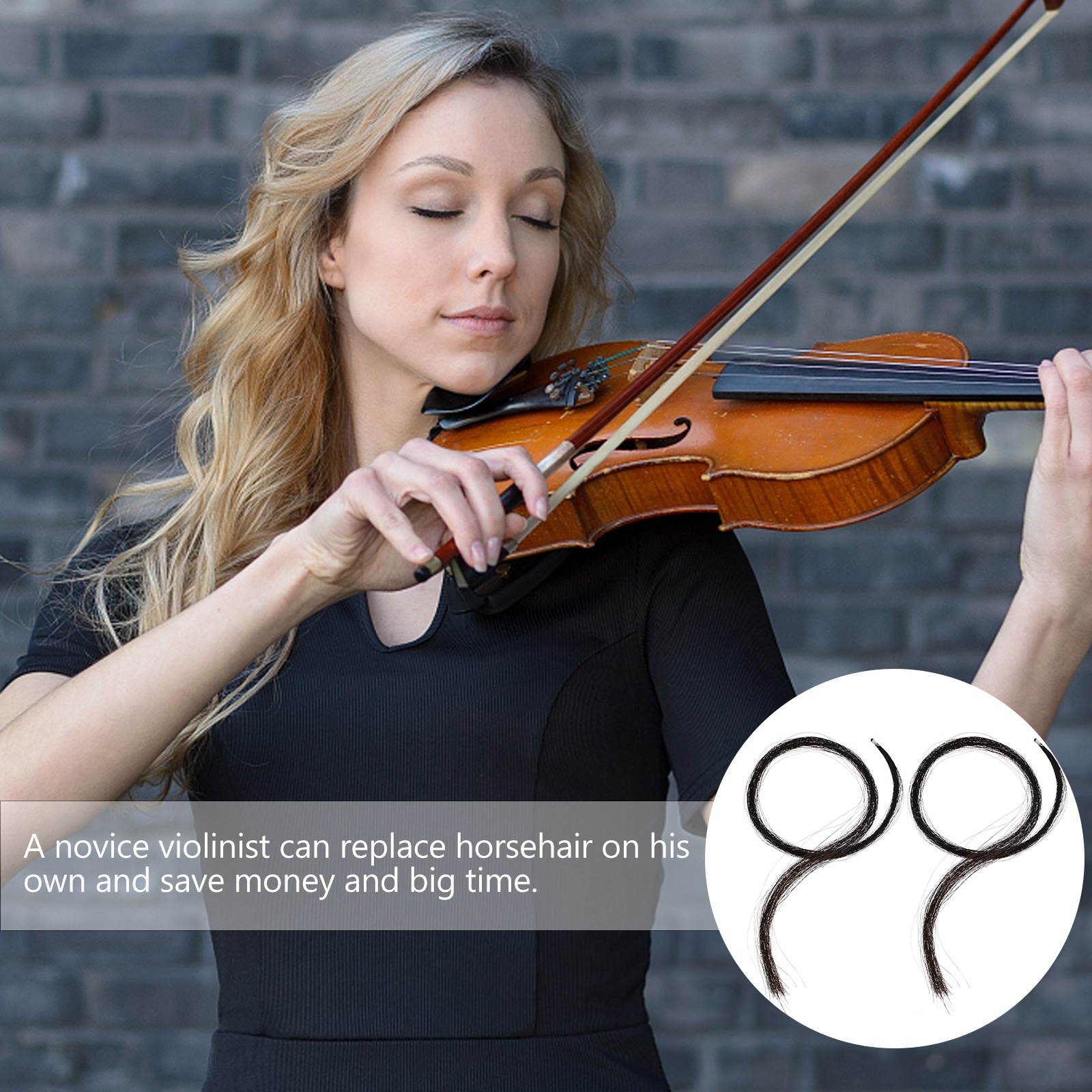 2 Hanks Natural Violin Bow Horse Hair Instrument Accessories for Violin Bow