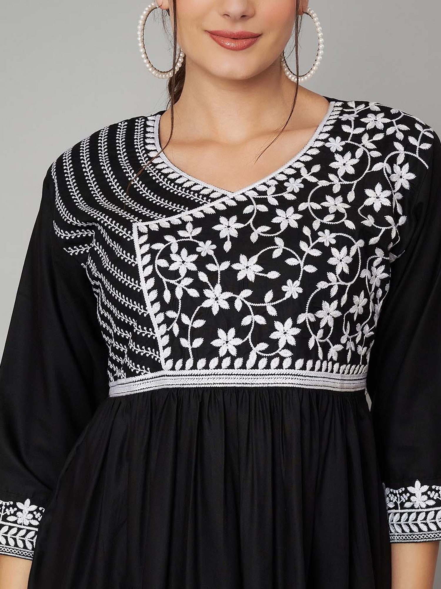 KOI SLEEPWEAR Black Embroidered Dress