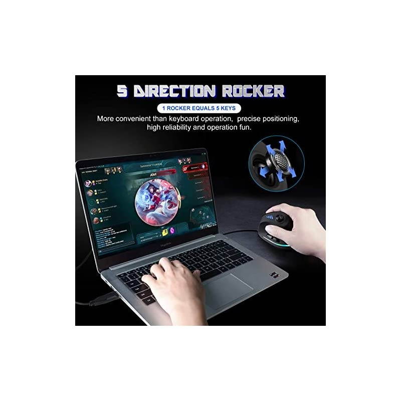 Gaming Mouse with 5 D Rocker  Ergonomic Mouse with 10000 DPI11 Programmable Buttons RGB Vertical Gaming Mice Wired for PCLaptopESportsGamer Black