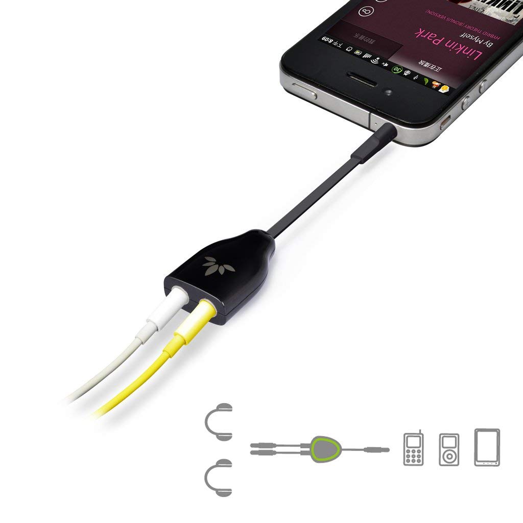 Avantree Two Way 3.5mm Dual Headphone Jack Splitter, AUX Stereo Earphone Earbuds Y Audio Split Adapter Cable, Compatible with iPhone, iPad, Samsung Phones and Tablets - Black