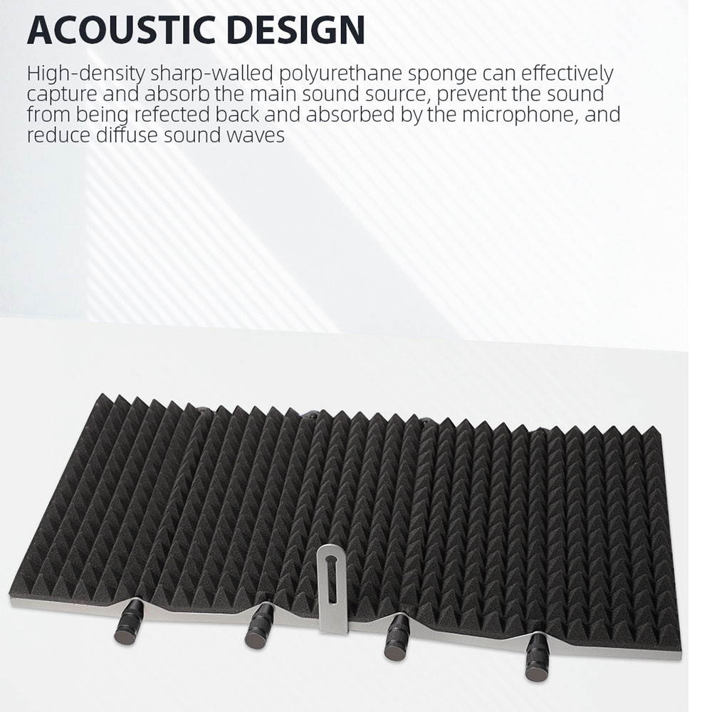 Technical Pro Portable and Foldable 5-Panel Professional Vocal Isolation Reflection Sound Shield for Home Office and Studio Recording  (Silver Aluminum, Black Foam)