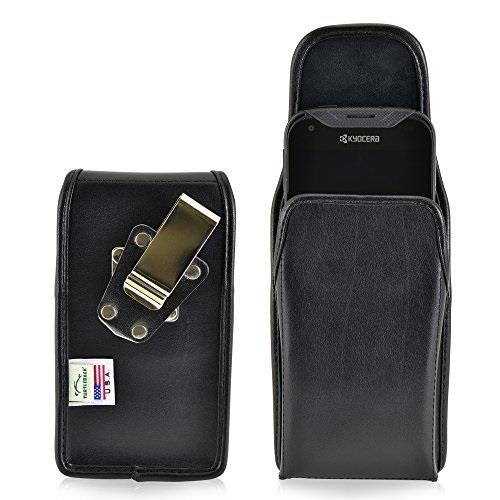 turtleback belt case compatible with kyocera duraforce pro e6810 e6820 e6830 black vertical holster leather pouch with heavy duty rotating ratcheting belt clip made in usa