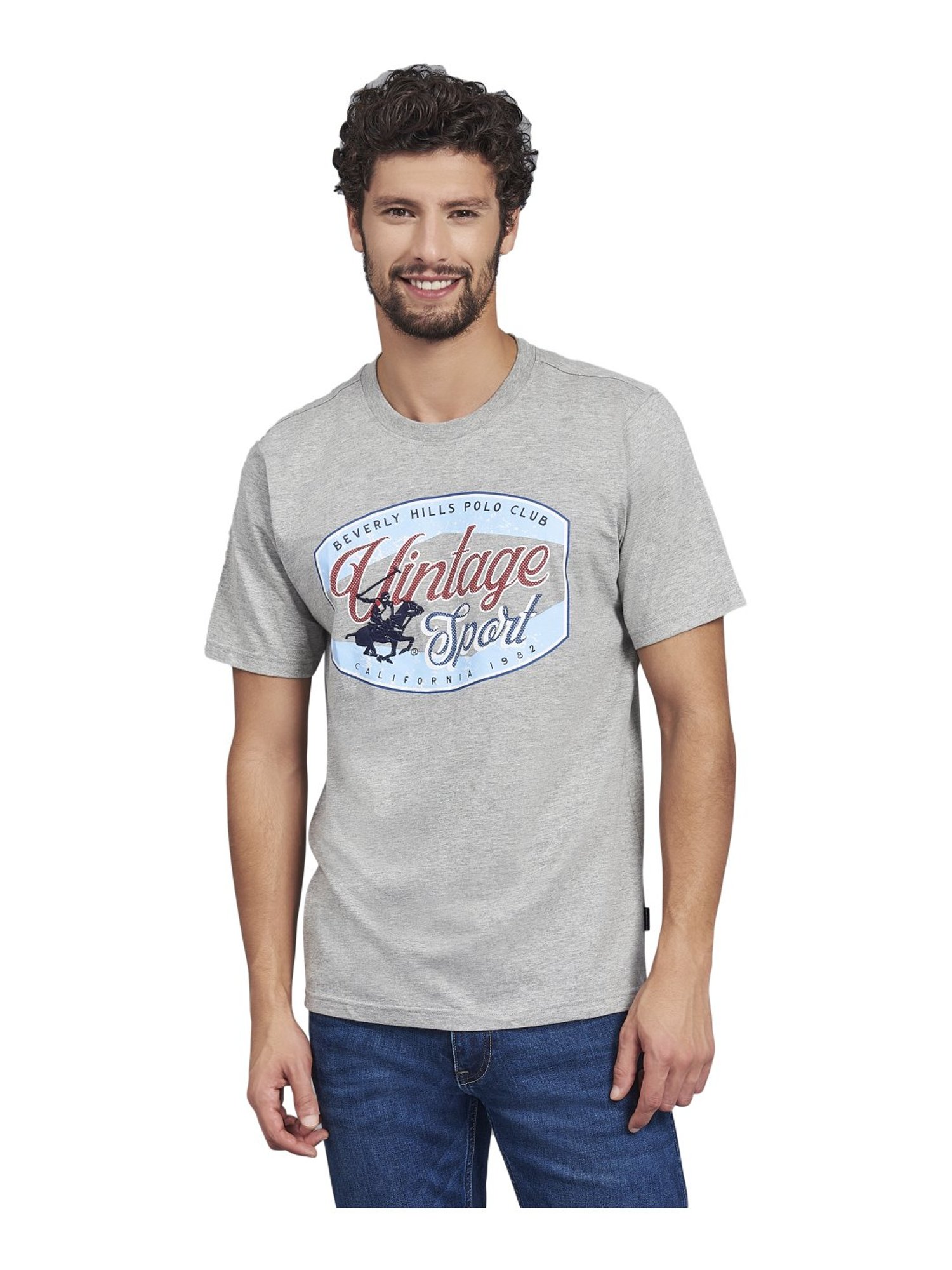 Beverly Hills Polo Club Grey Cotton Regular Fit Printed T-Shirt