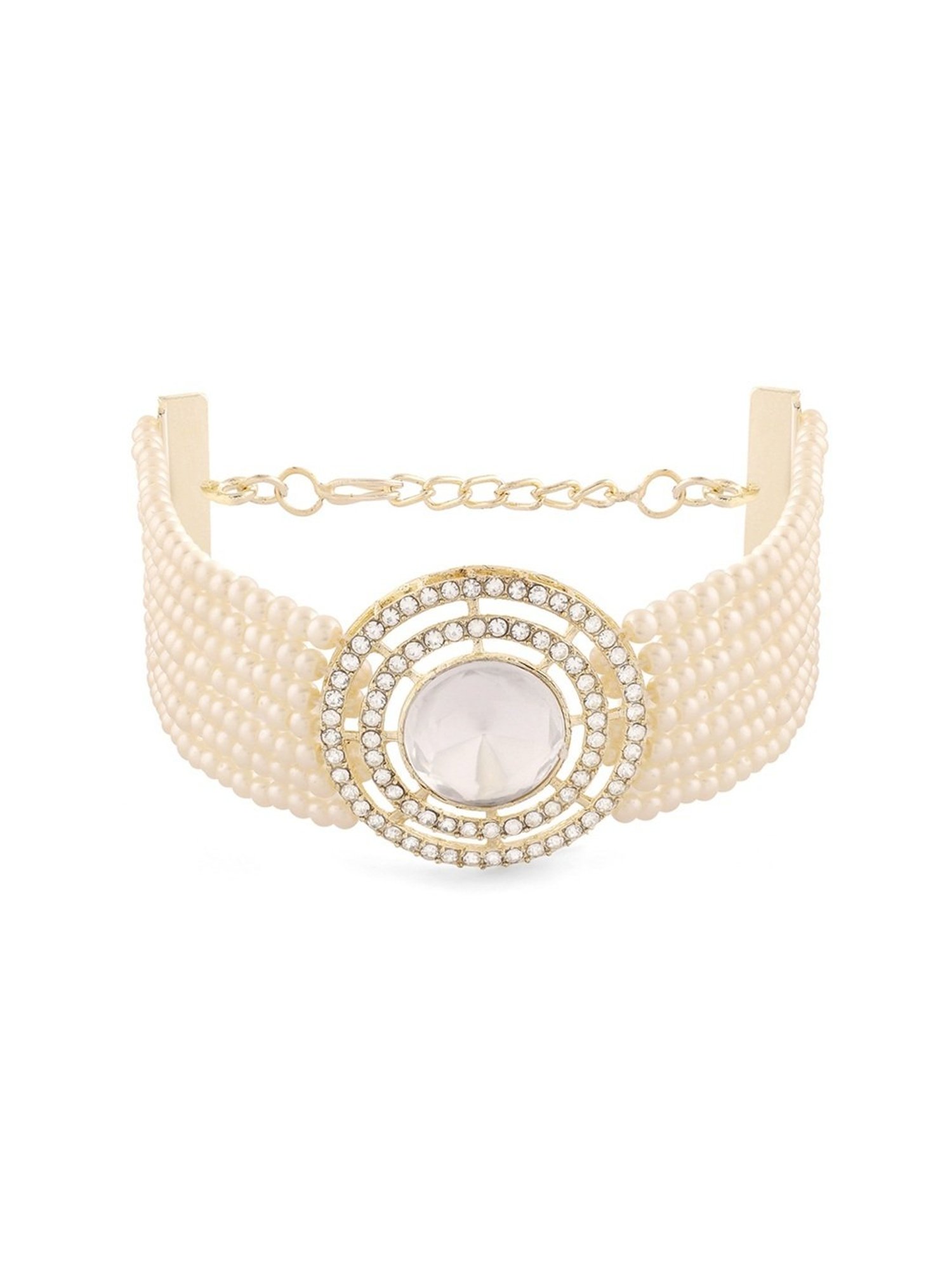 Zaveri Pearls Gold Tone Dazzling Austrian Diamonds Multistrand Pearls Bracelet-ZPFK16599