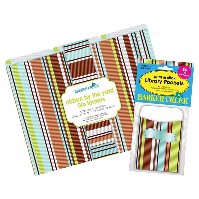 Barker Creek 12 Letter-Size File Folders & 30 Adhesive Pockets Set - Ribbon by the Yard