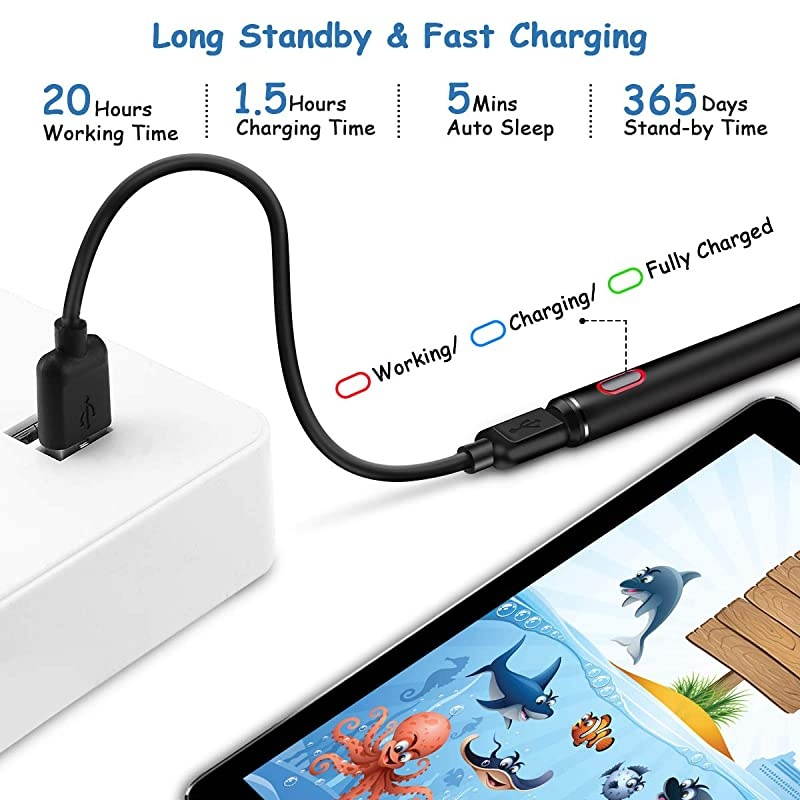 2 Extra Nibs Stylus Pen for iPad with Palm Rejection  Rechargeable Active Pencil High Sensitivity amp Fine Point for 20182020 iPad Pro 11129 iPad 6th7th iPad Mini 5th iPad Air 3rd