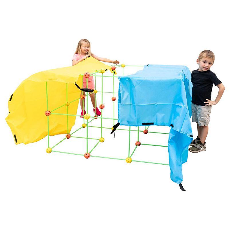 Funphix Glow in the Dark Jumbo Indoor and Outdoor Fort Building Construction Toy Play Kit with Poles, Balls, and 4 Long Sheets, 154 pieces