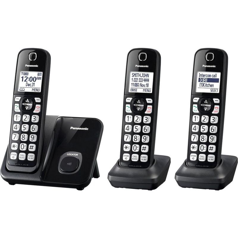 Panasonic KX-TGD513B DECT 6.0 1.93 GHz Cordless Phone - Black - 1 x Phone Line - 3 x Handset