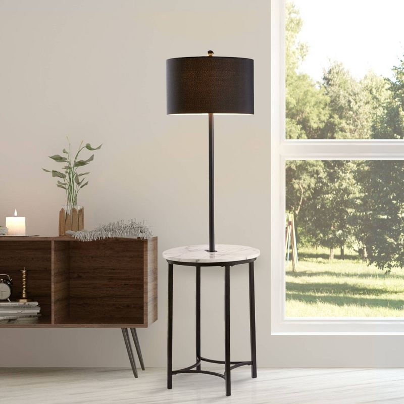 61.5" Amelia Modern Floor Lamp with Table and Built-In USB Matte Black/White Marble - Versanora
