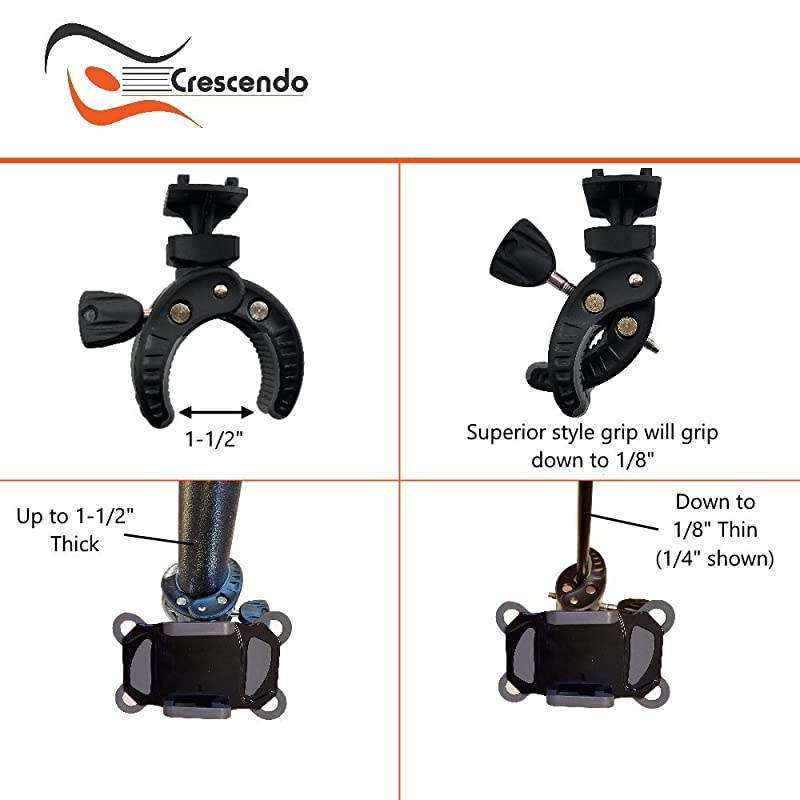 CR-30 SlimClip Mic Stand Phone Holder, iPhone Clamp Mount, Pole Phone Mount, Microphone, Music, or Drum Stand - for iPhone, Samsung Galaxy or Note, Pixel, Any Smartphone