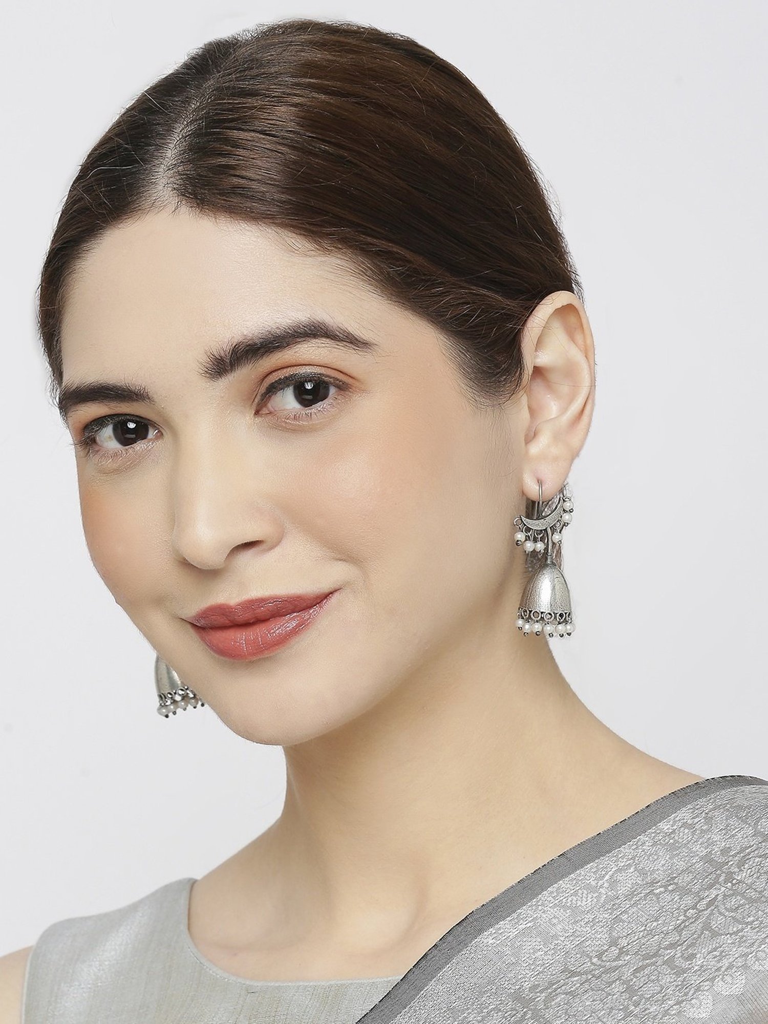 Oomph Oxidized Silver Look Alike Contemporary Ethnic Jhumki Earrings