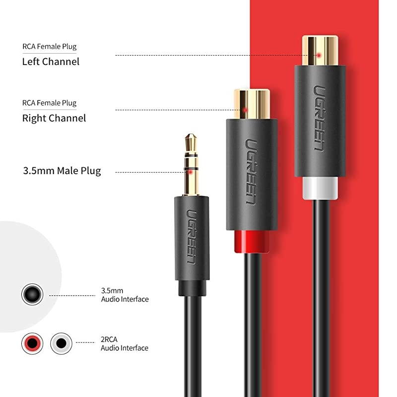 3.5MM Male to 2 RCA Female Jack Stereo Audio Cable Y Adapter Gold Plated for iPhone iPod iPad MP3 Tablets HiFi Stereo System Computer Sound Speaker 20CM
