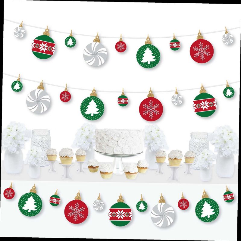 Big Dot of Happiness Ornaments - Holiday and Christmas Party DIY Decorations - Clothespin Garland Banner - 44 Pieces