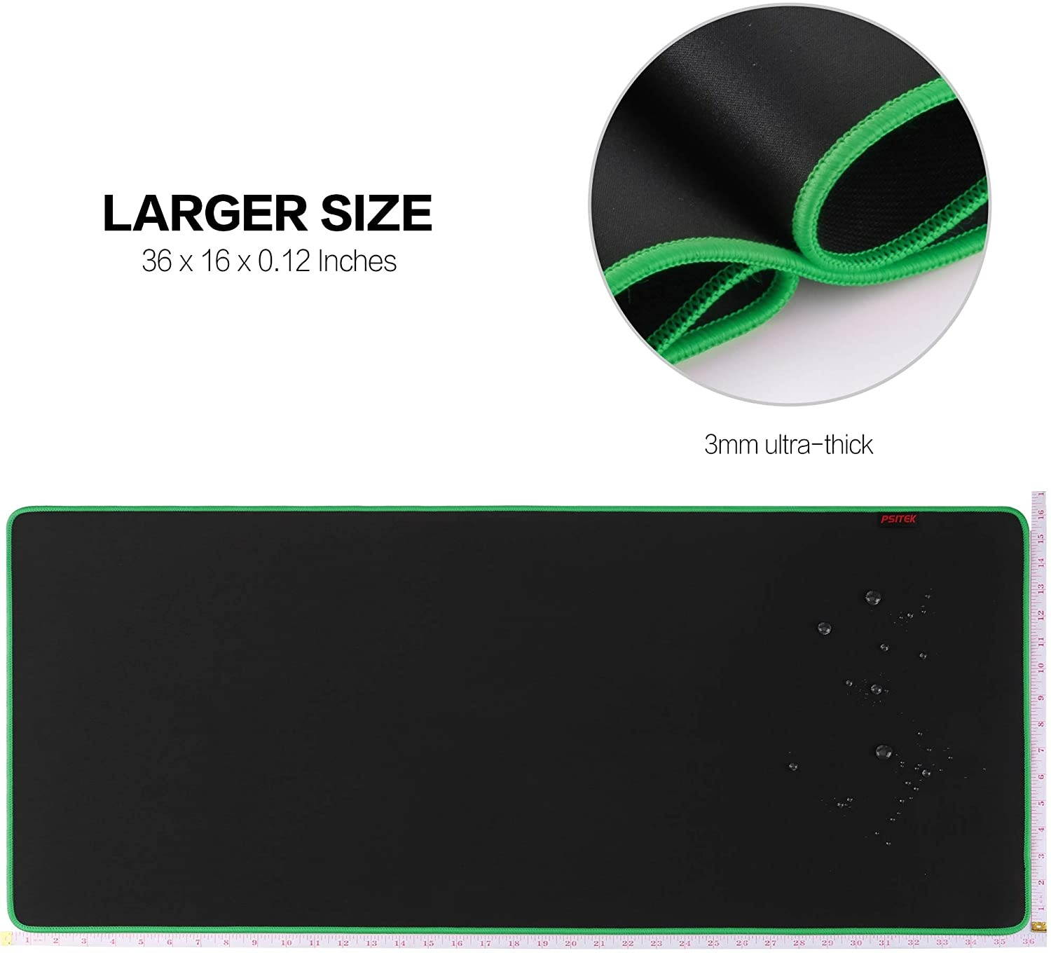 Psitek 36x16 Inches XXL Large Gaming Mouse Pad Extended Desk Keyboard Mousepad, Waterproof Cloth Surface Optimized for Precision, Durable Stitched Anti-Fray Edges Green