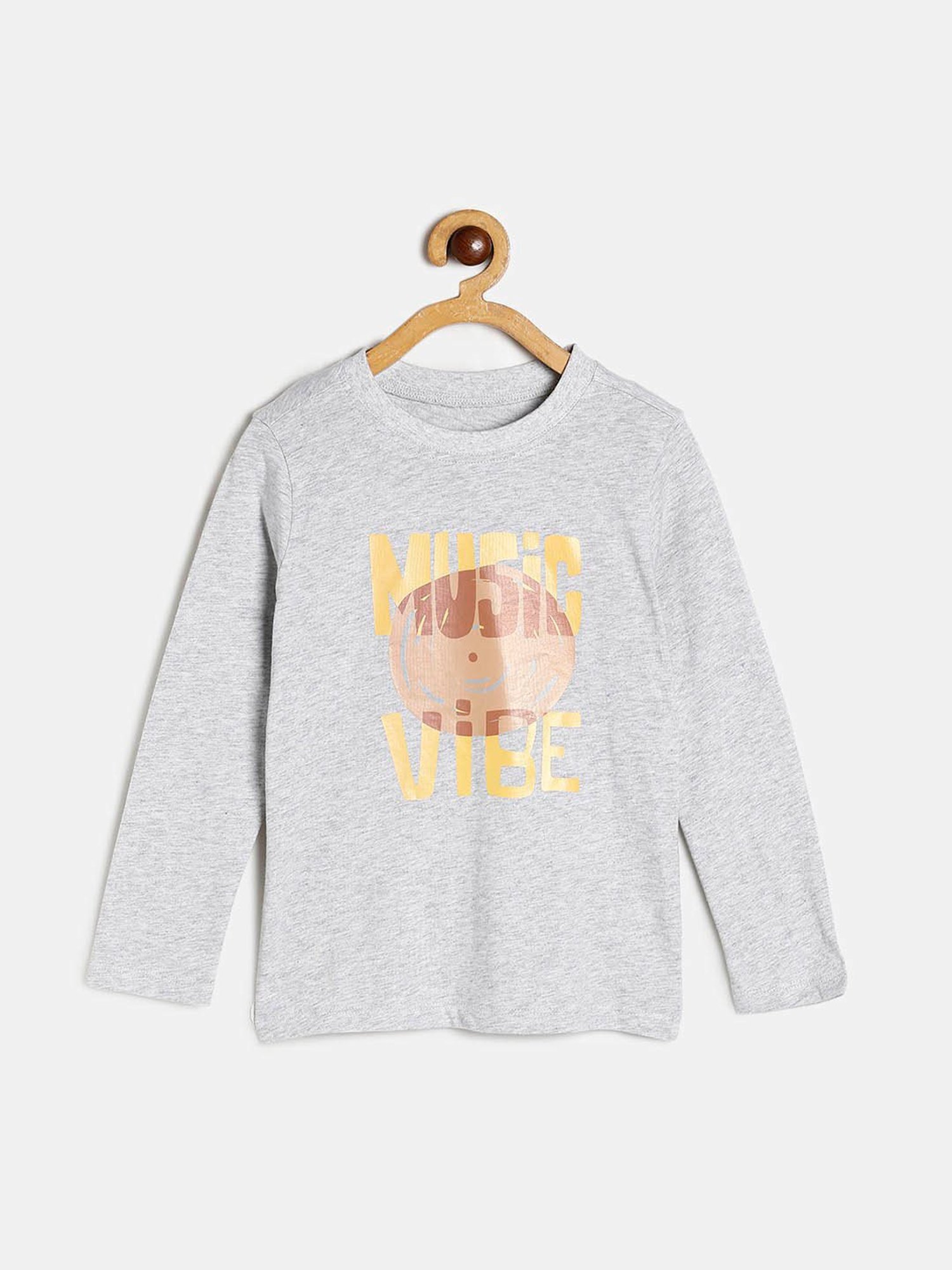 MINIKLUB Kids Grey Printed Full Sleeves T-Shirt