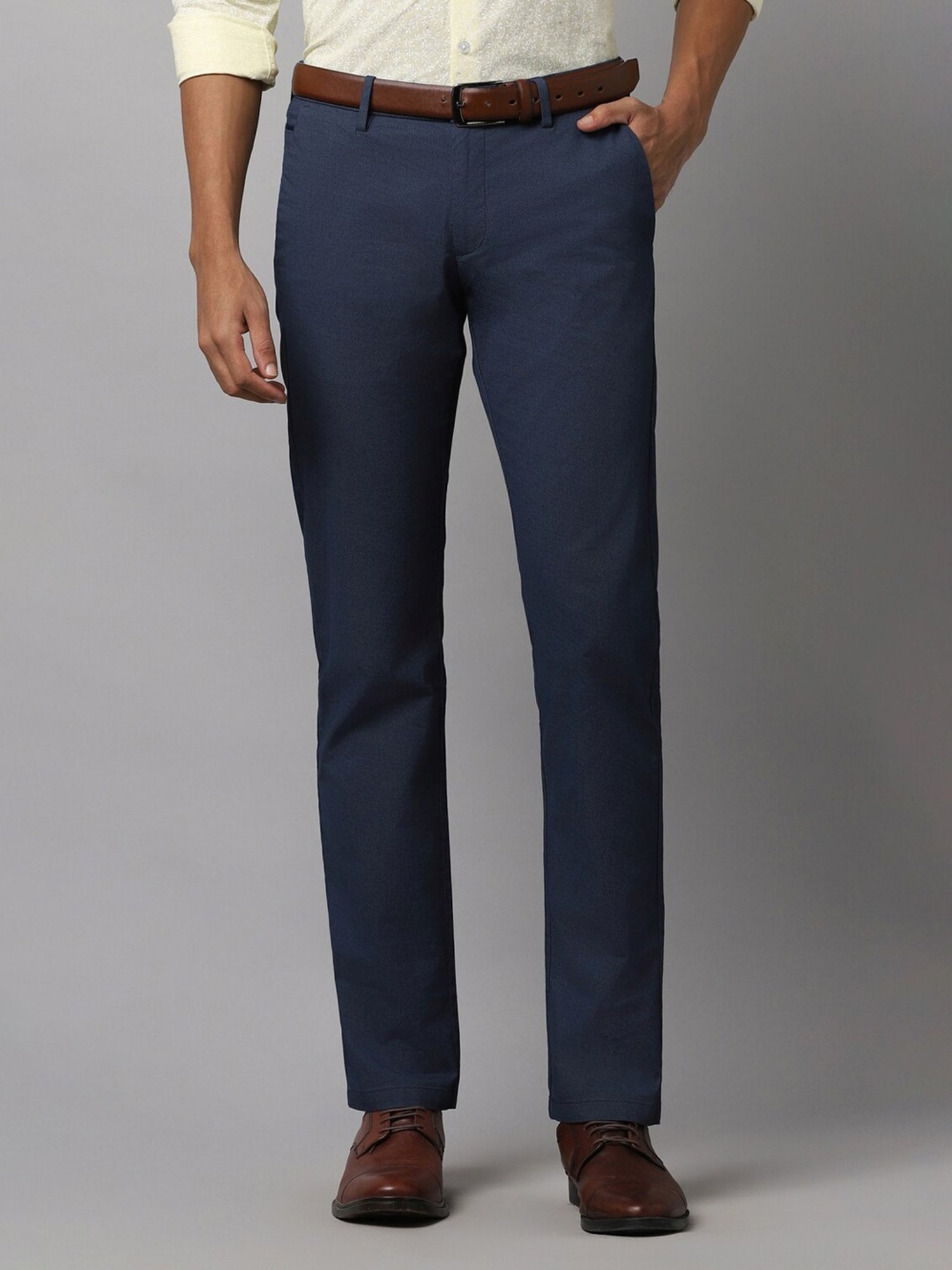 Allen Solly Navy Cotton Slim Fit Texture Trousers