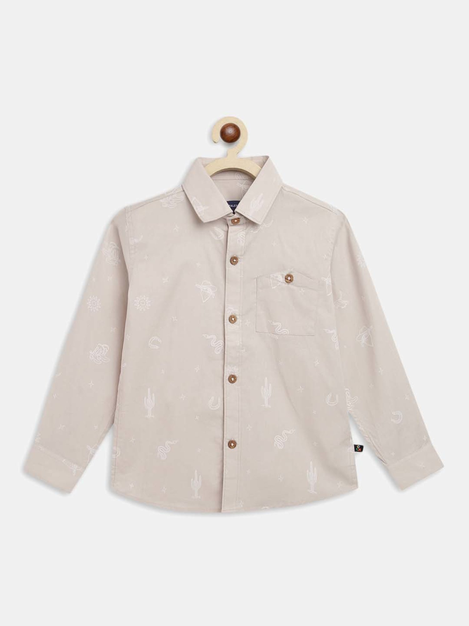 Tales & Stories Kids Beige Printed Full Sleeves Shirt