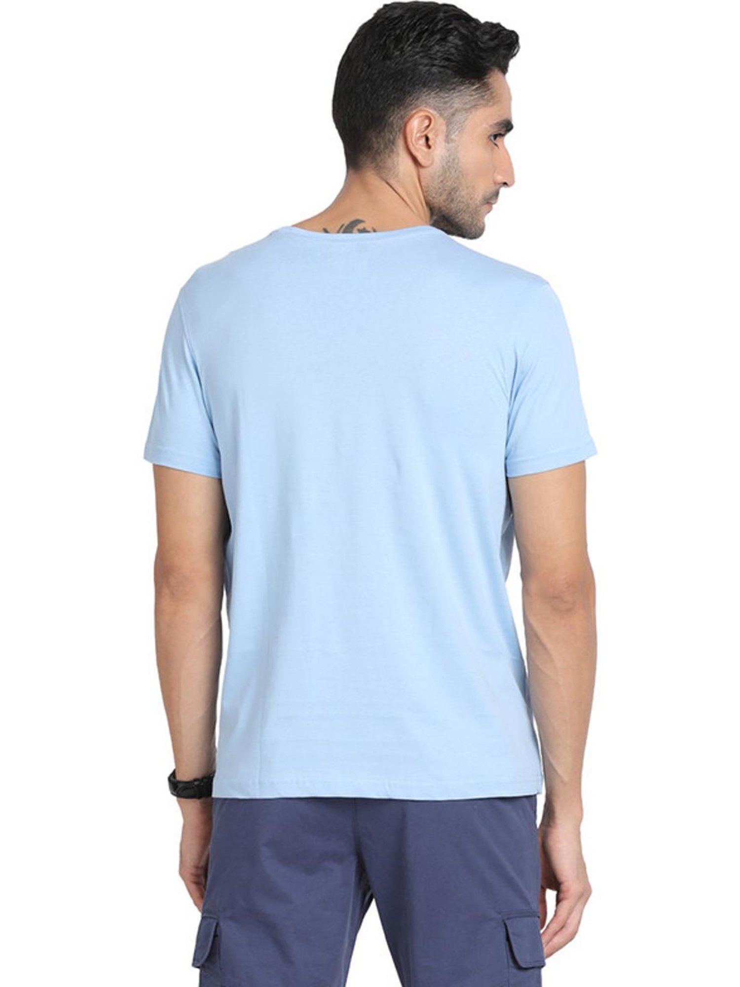 Turtle Blue Cotton Slim Fit Printed T-Shirt