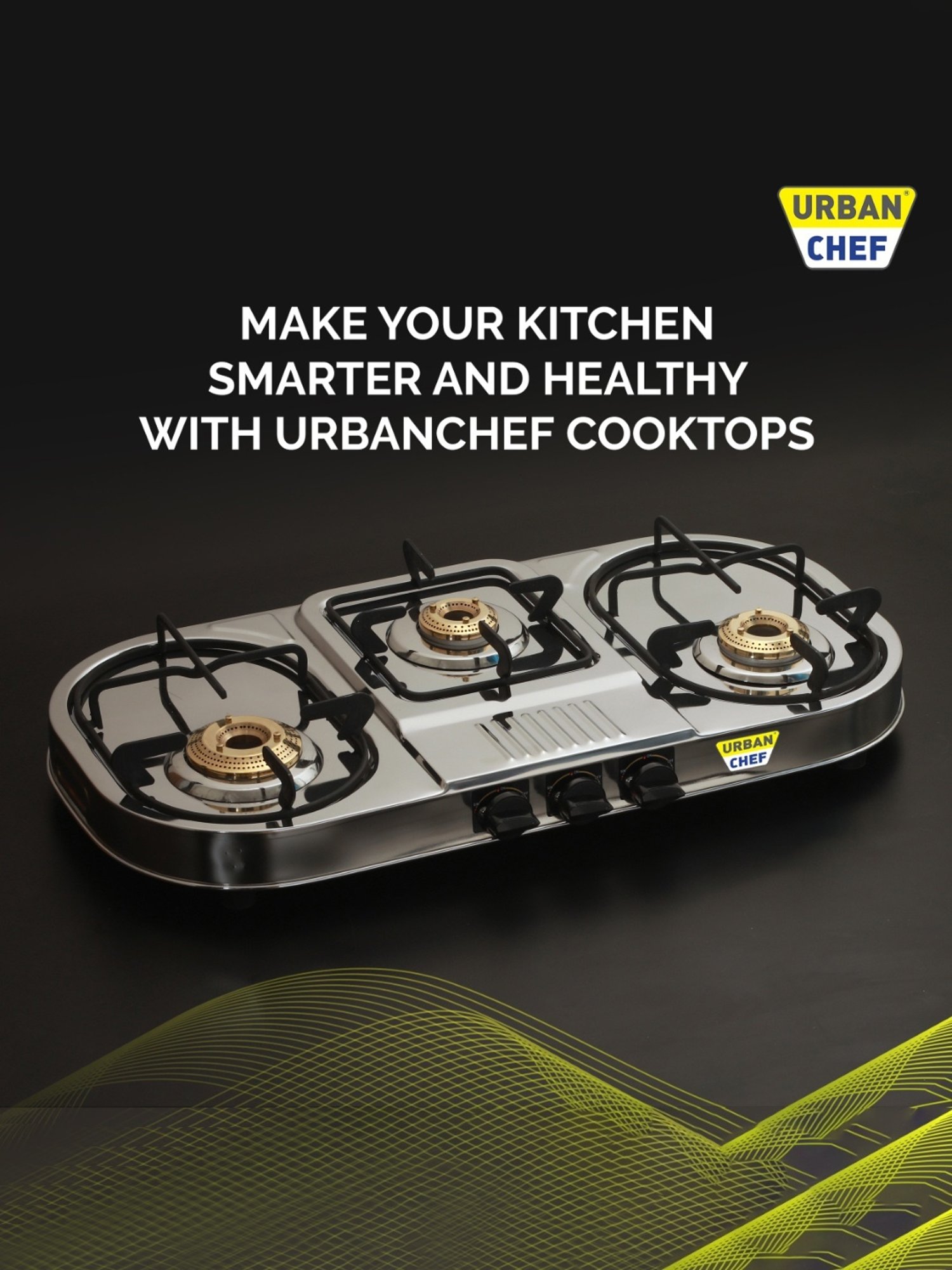 Urban Chef Gas Stove with 3 Burners ( Silver/Black )