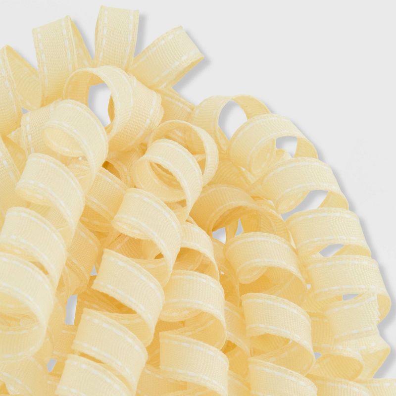 7.5"x6" Fabric With White Stitch Curly Gift Bow Light Yellow - Spritz™