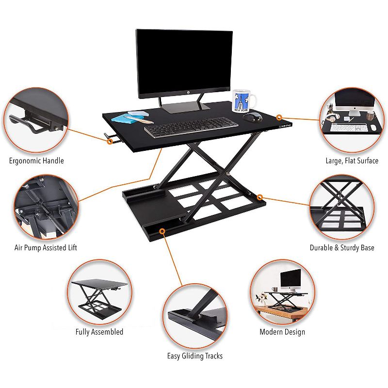 X-Elite Pro 28" Standing Desk Converter with Pneumatic Height-Adjustment - Black - Stand Steady