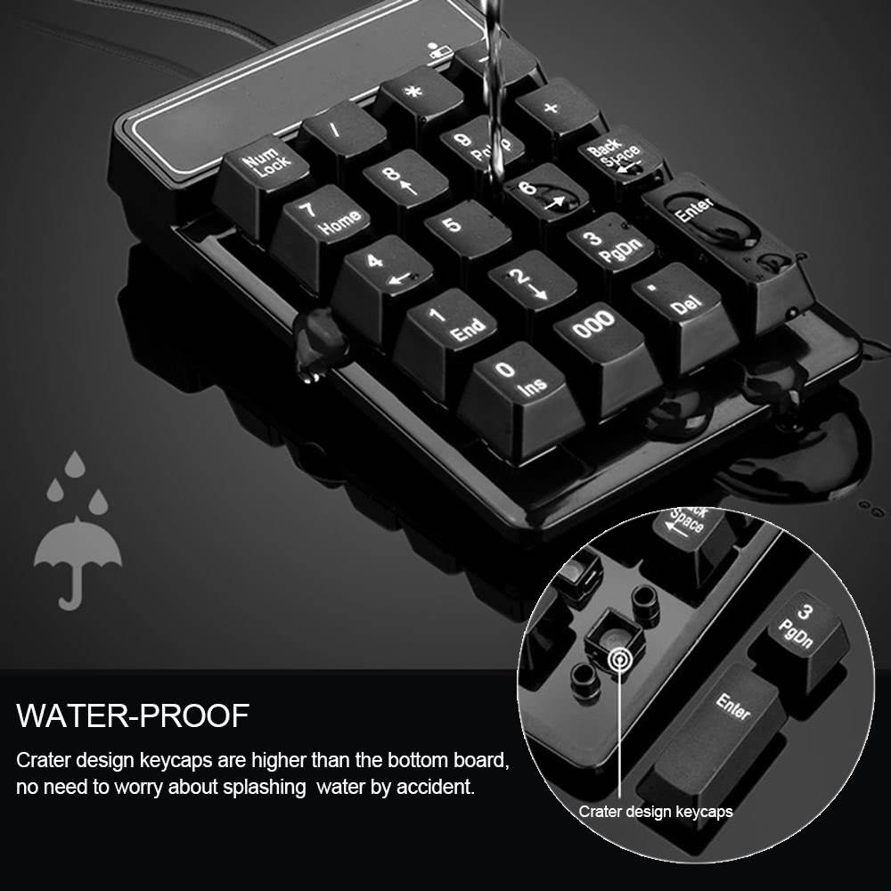 USB Wired Numeric Keypad Mechanical Feel Number Pad Keyboard 19 Keys Water-proof for Laptop Desktop PC Notebook