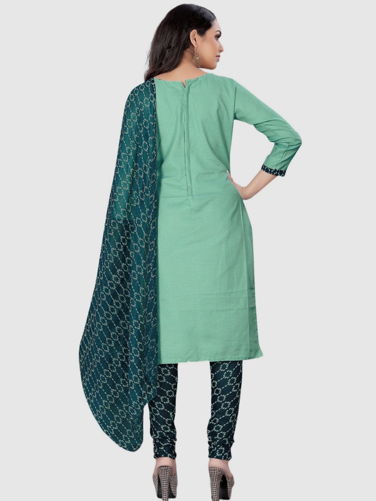 APNISHA Green Cotton Printed Unstitched Dress Material