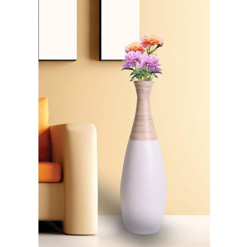 Uniquewise "31.5 Spun Bamboo Tall Trumpet Floor Vase, White and Natural"