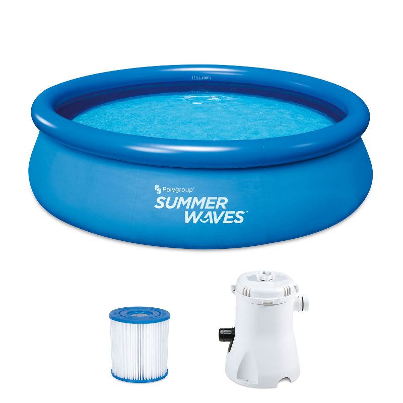 Summer Waves P1001030A156 Quick Set 10ft x 30in Inflatable Ring Round Above Ground Swimming Pool Set with Filter Pump and Type 1 Filter Cartridge