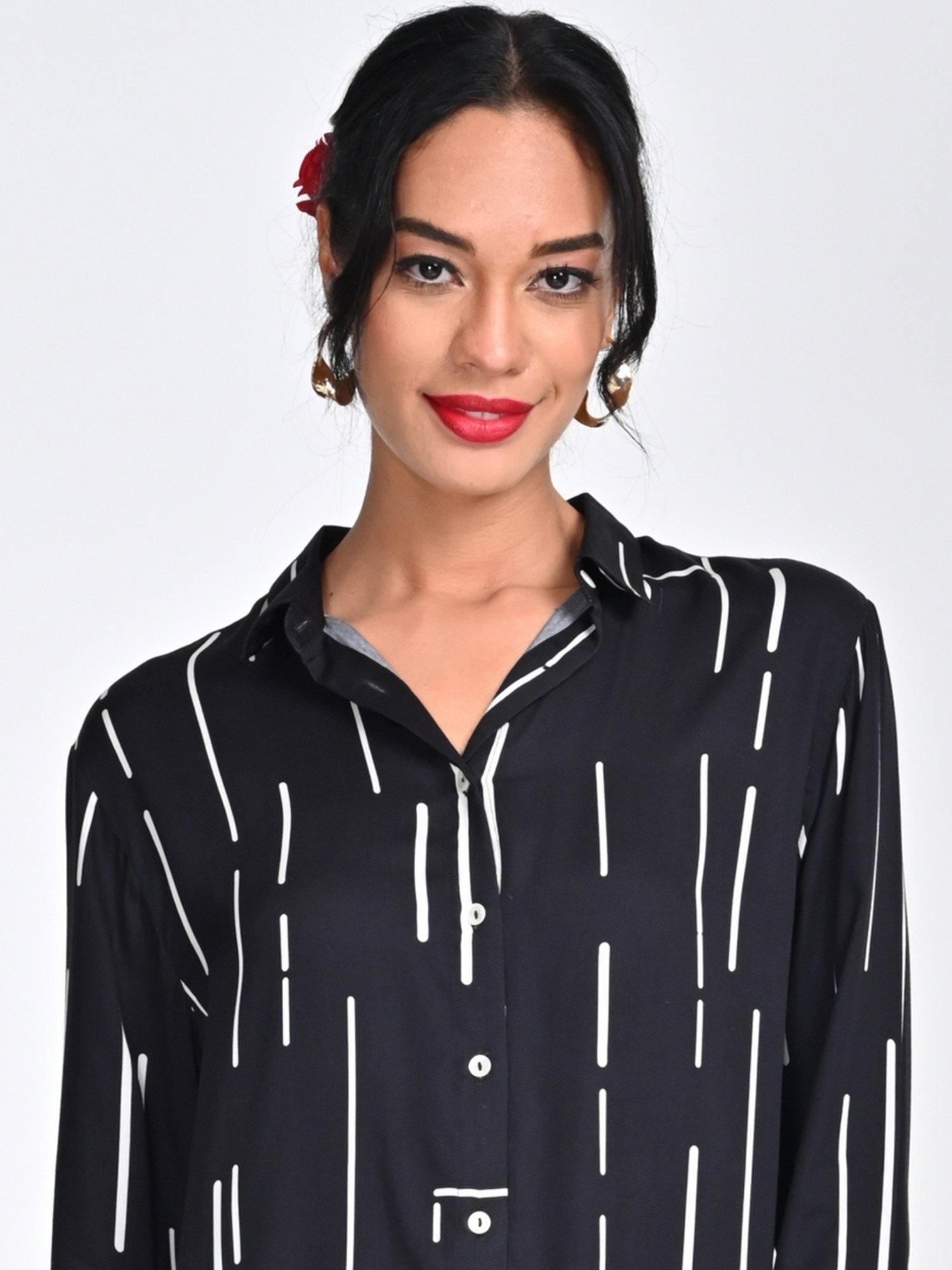 Saltpetre Women Modal Black Cedar Print Drop Shoulder Shirt