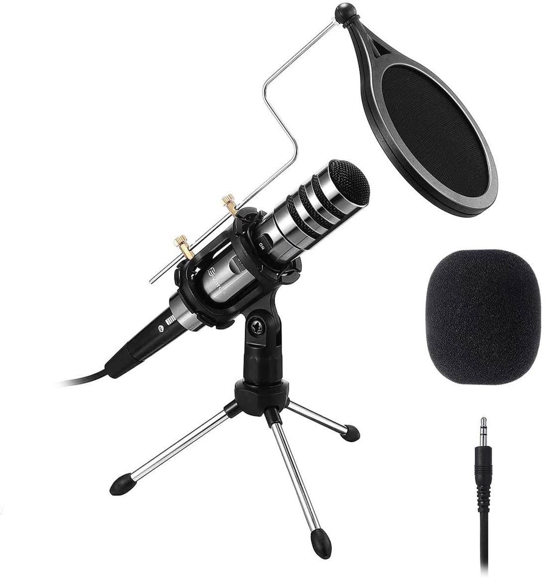 Mobile Phone Condenser PC Microphone 3.5mm Microphone Recording Desktop Computer Microphones Plug & Play for Music, Smartphone, Laptop, Singing, Podcast, Youtube