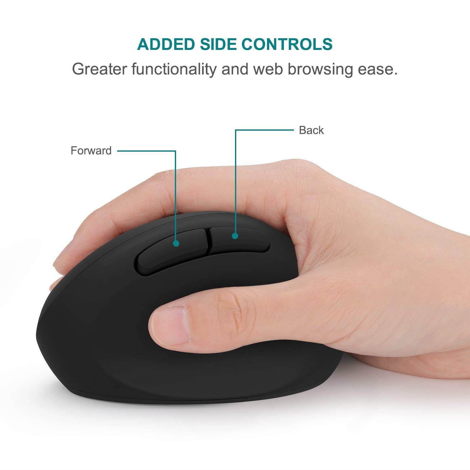 Wireless Vertical Mouse, Jelly Comb MV009 Small Wireless Mouse 2.4G High Precision Ergonomic Optical Mice with Adjustable Sensitivity 800/1200 /1600 DPI, 6 Buttons, ? for Small Hands ? - Black