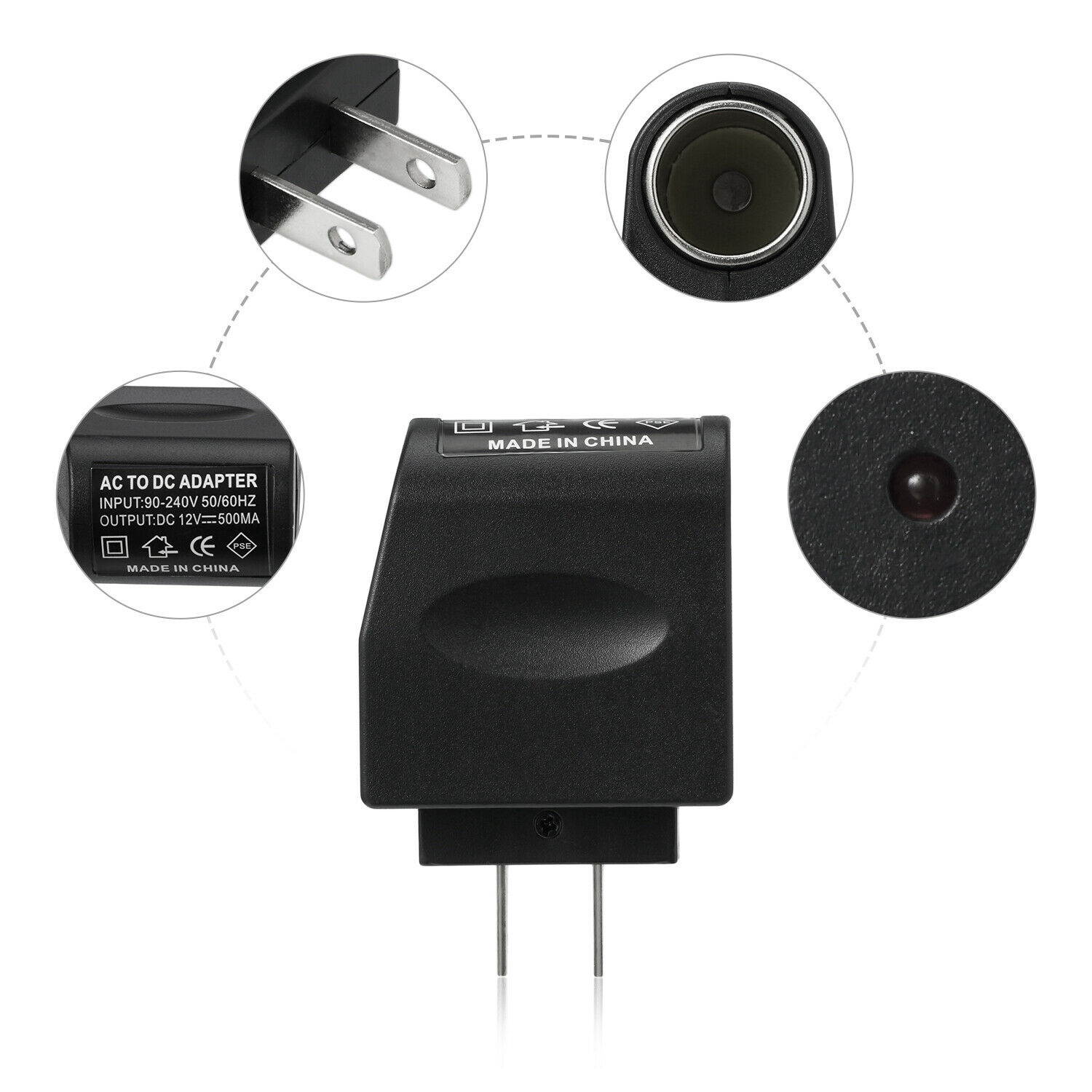 110V-240V AC Plug To 12V DC Socket Adapter Car Cigarette Lighter Converter US