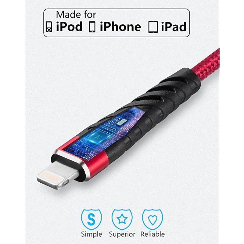 Charger 10 ft, [ MFi-Certified] Lightning Cable 10 Foot,Long Durable Braided 10 feet Nylon Metal Connector Charger Cord Compatible with 11/11Pro/11Max/ X/XS/XR/XS Max/8/7/6/5S/SE