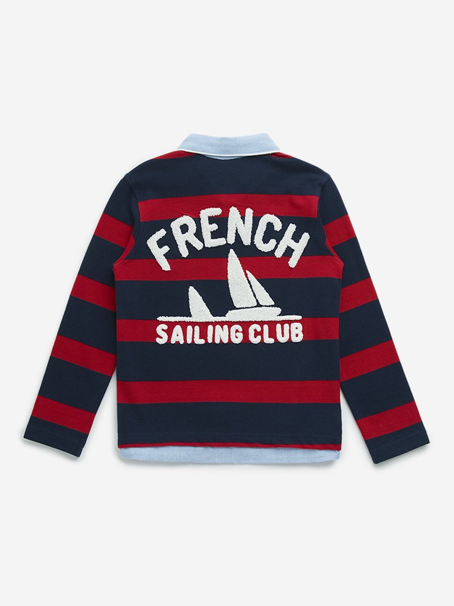 HOP Kids by Westside Navy & Red Striped Cotton Polo T-Shirt