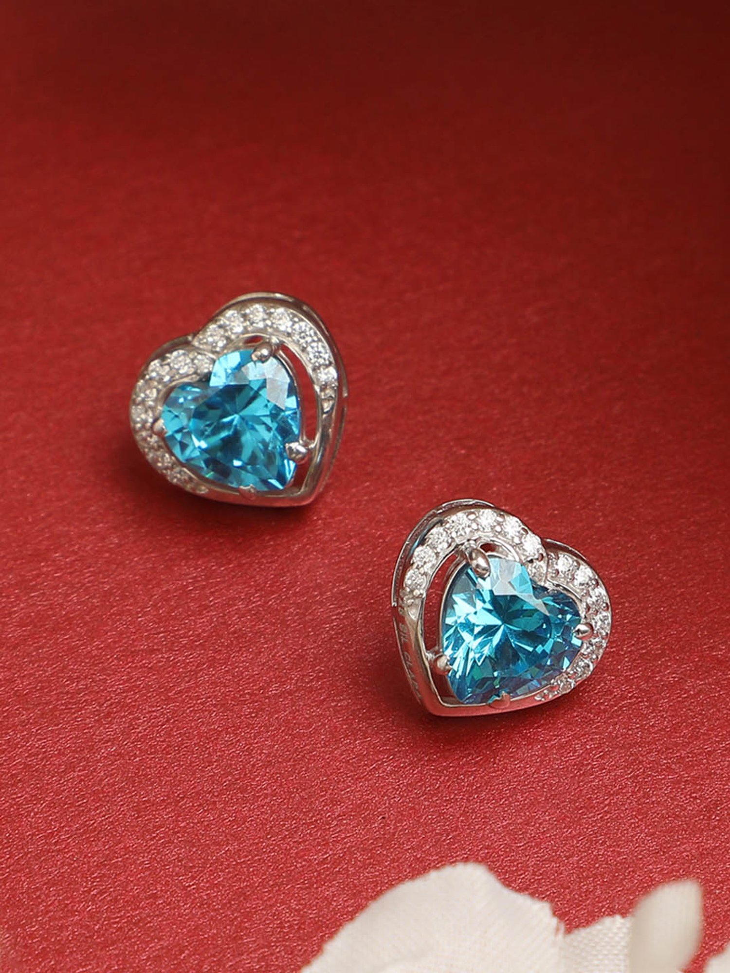 Clara 92.5 Sterling Silver Swiss Zirconia Sky Blue Heart Stud Earrings